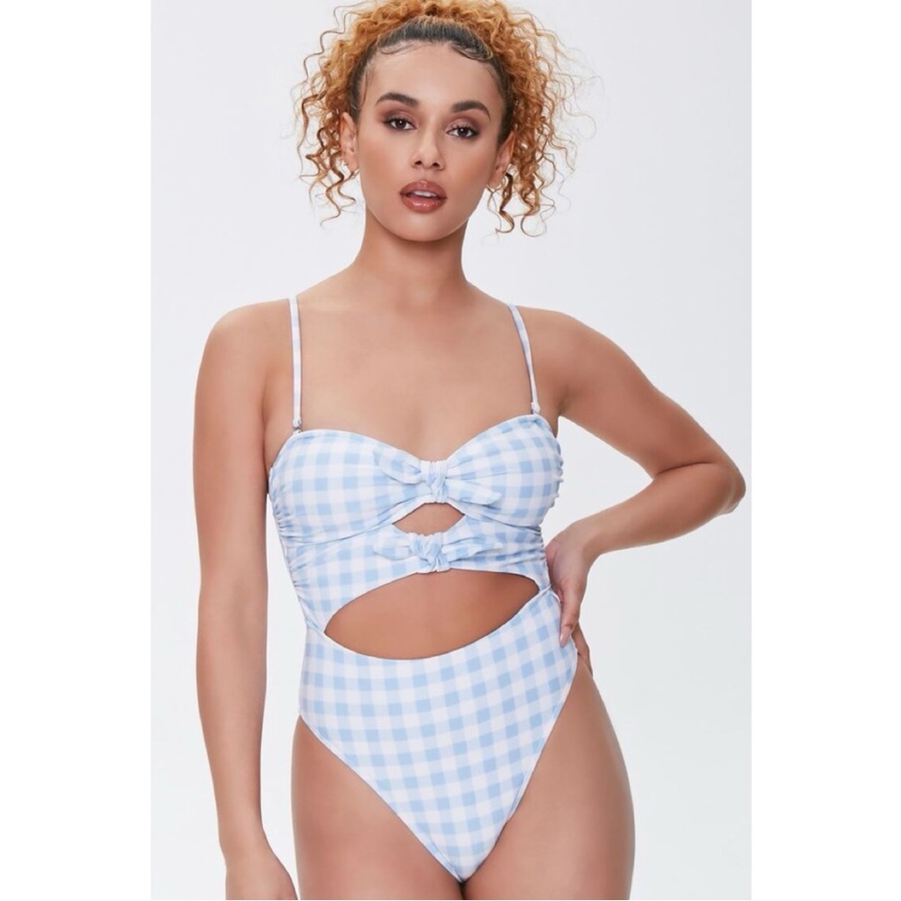 Forever 21 Gingham Bow Cutout One-Piece Swimsuit